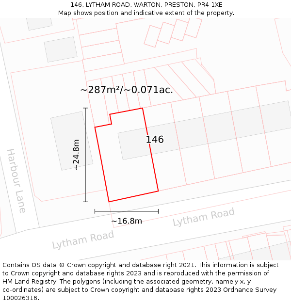 146, LYTHAM ROAD, WARTON, PRESTON, PR4 1XE: Plot and title map
