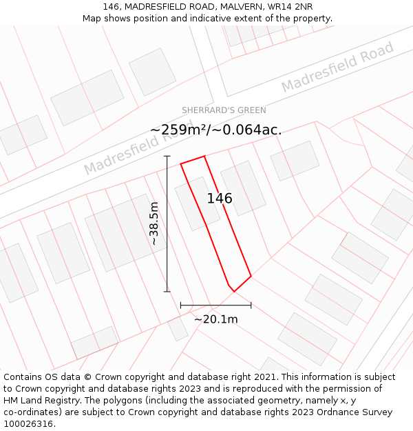 146, MADRESFIELD ROAD, MALVERN, WR14 2NR: Plot and title map