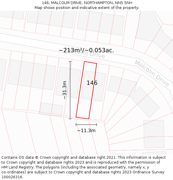 146, MALCOLM DRIVE, NORTHAMPTON, NN5 5NH: Plot and title map