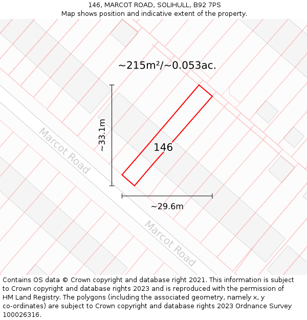 146, MARCOT ROAD, SOLIHULL, B92 7PS: Plot and title map