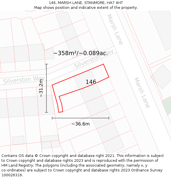 146, MARSH LANE, STANMORE, HA7 4HT: Plot and title map