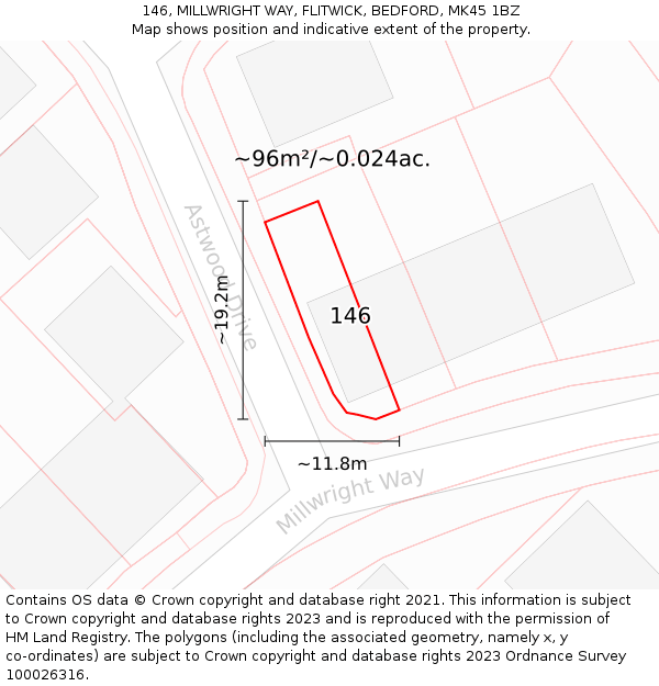146, MILLWRIGHT WAY, FLITWICK, BEDFORD, MK45 1BZ: Plot and title map