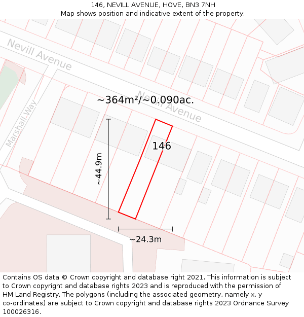 146, NEVILL AVENUE, HOVE, BN3 7NH: Plot and title map