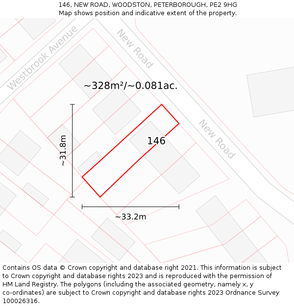 146, NEW ROAD, WOODSTON, PETERBOROUGH, PE2 9HG: Plot and title map