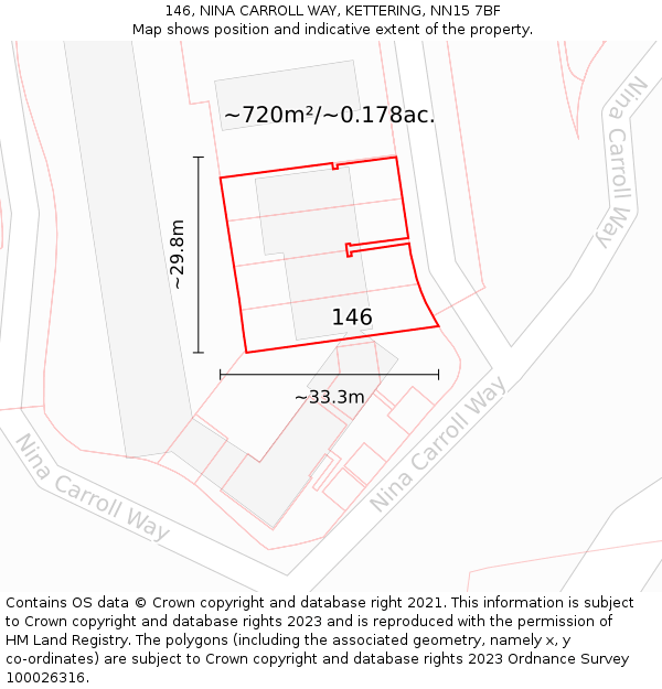 146, NINA CARROLL WAY, KETTERING, NN15 7BF: Plot and title map