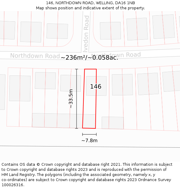 146, NORTHDOWN ROAD, WELLING, DA16 1NB: Plot and title map