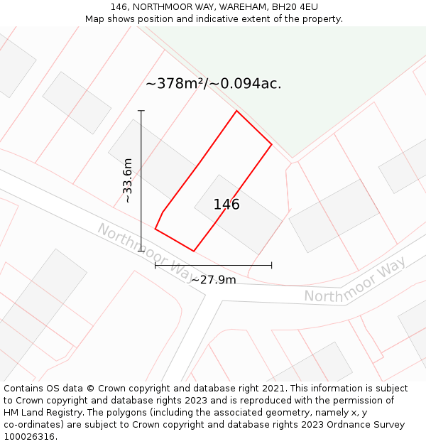 146, NORTHMOOR WAY, WAREHAM, BH20 4EU: Plot and title map