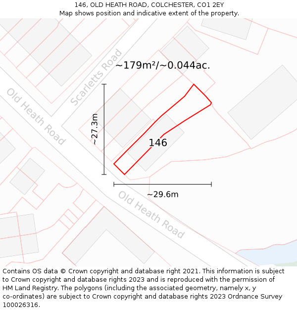 146, OLD HEATH ROAD, COLCHESTER, CO1 2EY: Plot and title map