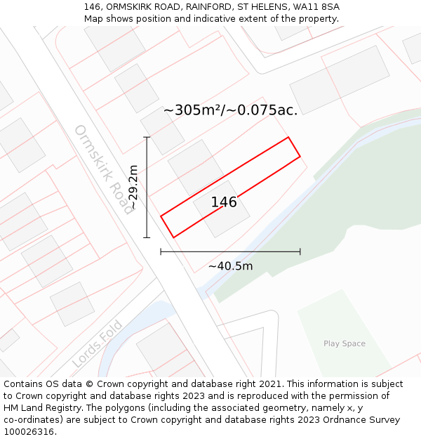 146, ORMSKIRK ROAD, RAINFORD, ST HELENS, WA11 8SA: Plot and title map
