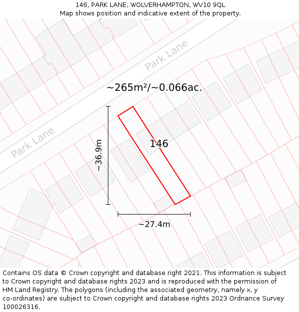 146, PARK LANE, WOLVERHAMPTON, WV10 9QL: Plot and title map