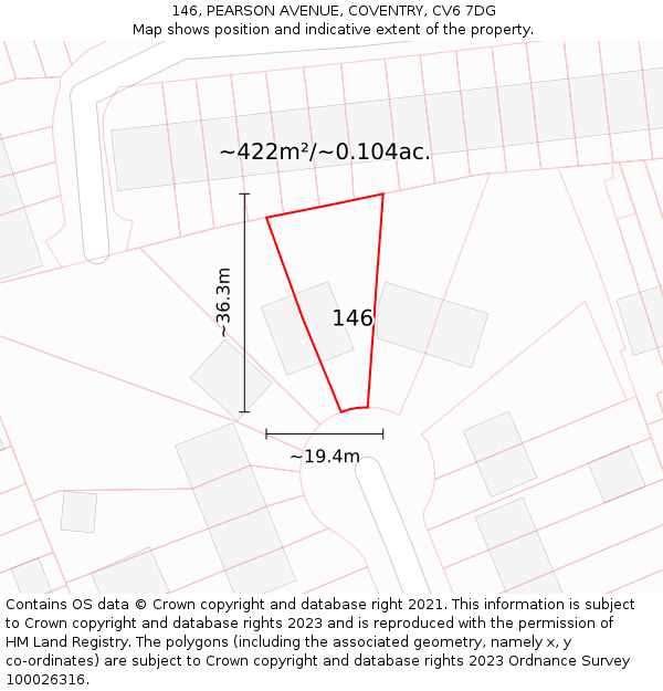 146, PEARSON AVENUE, COVENTRY, CV6 7DG: Plot and title map