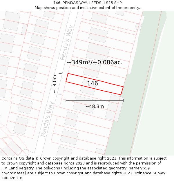 146, PENDAS WAY, LEEDS, LS15 8HP: Plot and title map