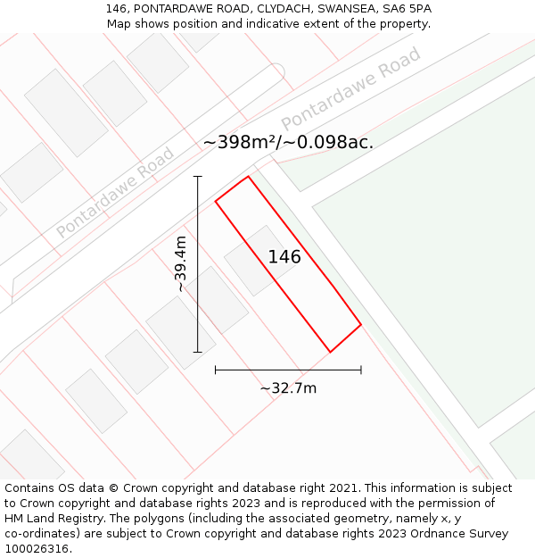 146, PONTARDAWE ROAD, CLYDACH, SWANSEA, SA6 5PA: Plot and title map