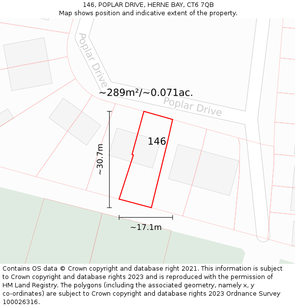 146, POPLAR DRIVE, HERNE BAY, CT6 7QB: Plot and title map