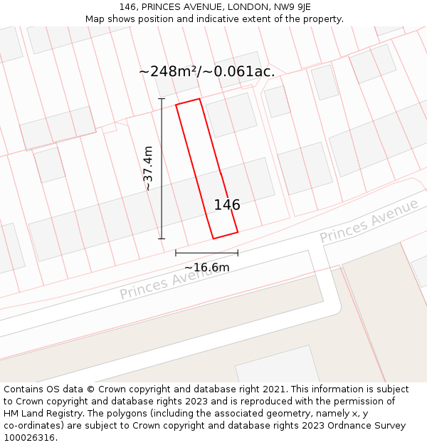 146, PRINCES AVENUE, LONDON, NW9 9JE: Plot and title map