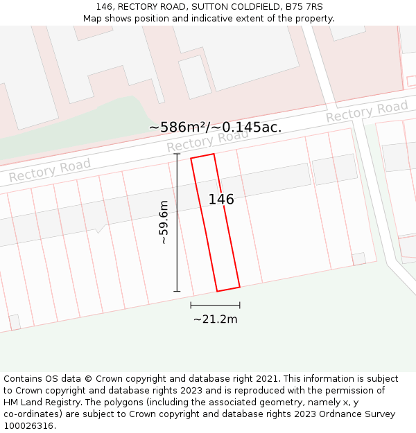 146, RECTORY ROAD, SUTTON COLDFIELD, B75 7RS: Plot and title map