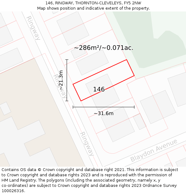 146, RINGWAY, THORNTON-CLEVELEYS, FY5 2NW: Plot and title map