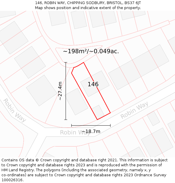 146, ROBIN WAY, CHIPPING SODBURY, BRISTOL, BS37 6JT: Plot and title map