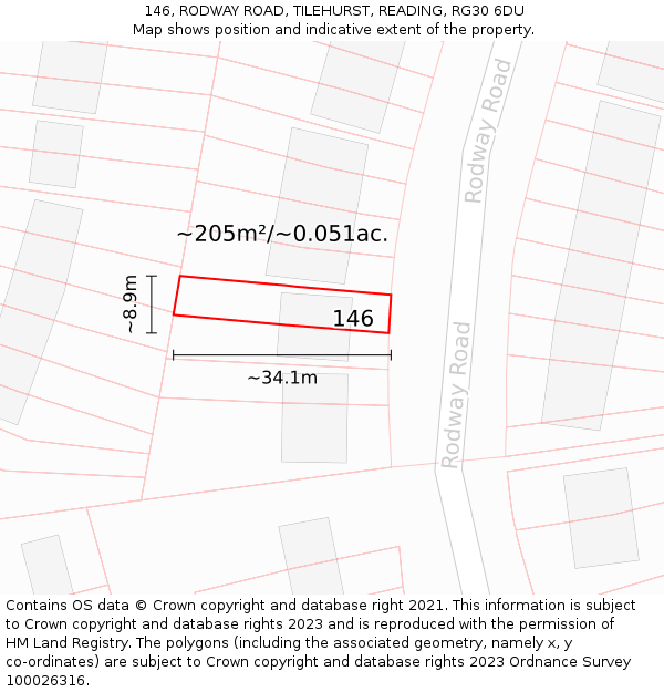 146, RODWAY ROAD, TILEHURST, READING, RG30 6DU: Plot and title map