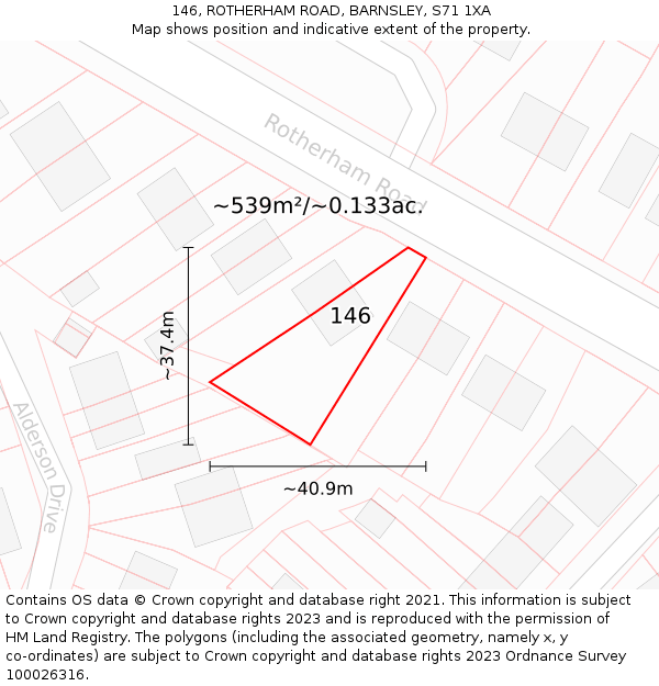 146, ROTHERHAM ROAD, BARNSLEY, S71 1XA: Plot and title map