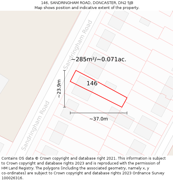 146, SANDRINGHAM ROAD, DONCASTER, DN2 5JB: Plot and title map