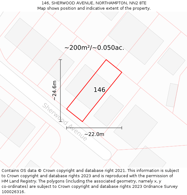 146, SHERWOOD AVENUE, NORTHAMPTON, NN2 8TE: Plot and title map