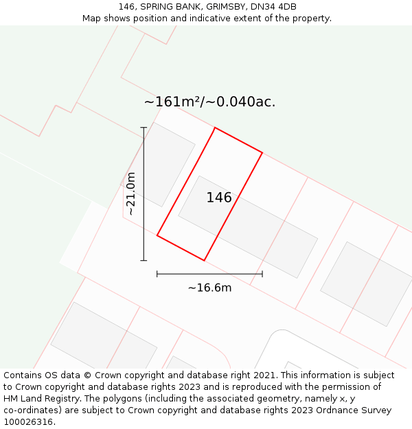 146, SPRING BANK, GRIMSBY, DN34 4DB: Plot and title map