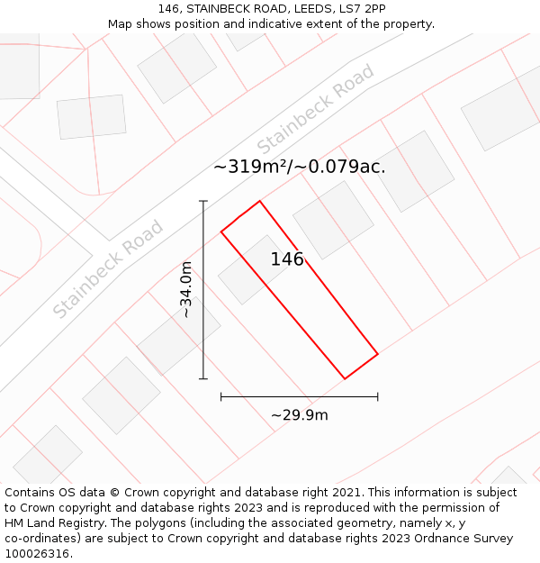 146, STAINBECK ROAD, LEEDS, LS7 2PP: Plot and title map