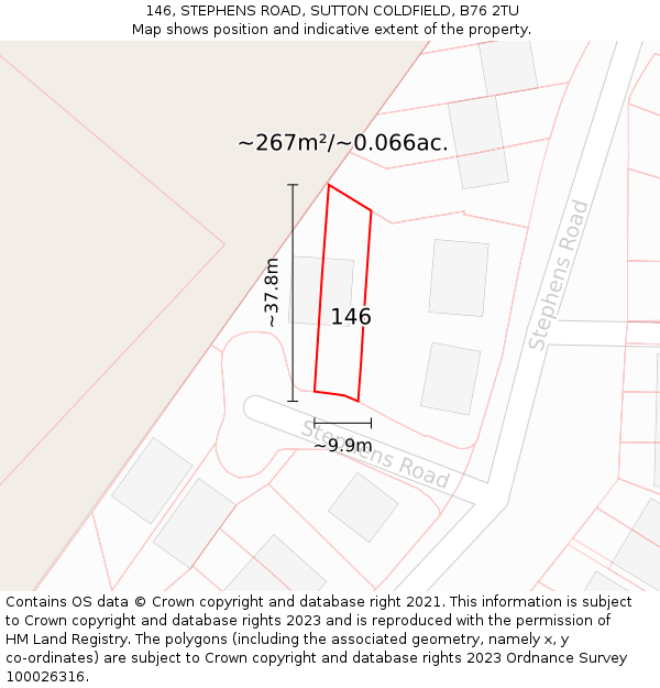 146, STEPHENS ROAD, SUTTON COLDFIELD, B76 2TU: Plot and title map