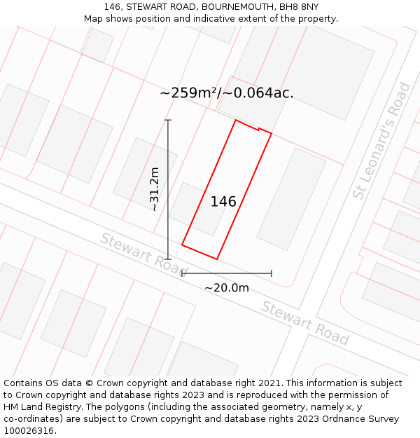 146, STEWART ROAD, BOURNEMOUTH, BH8 8NY: Plot and title map