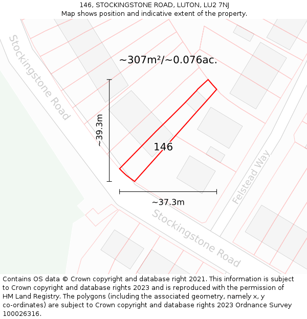 146, STOCKINGSTONE ROAD, LUTON, LU2 7NJ: Plot and title map