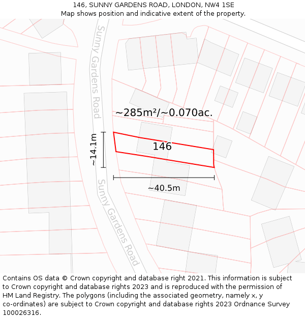 146, SUNNY GARDENS ROAD, LONDON, NW4 1SE: Plot and title map