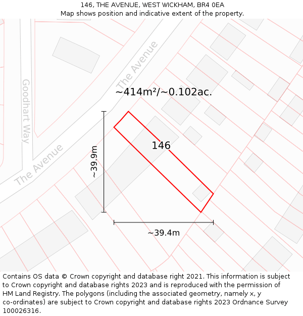 146, THE AVENUE, WEST WICKHAM, BR4 0EA: Plot and title map
