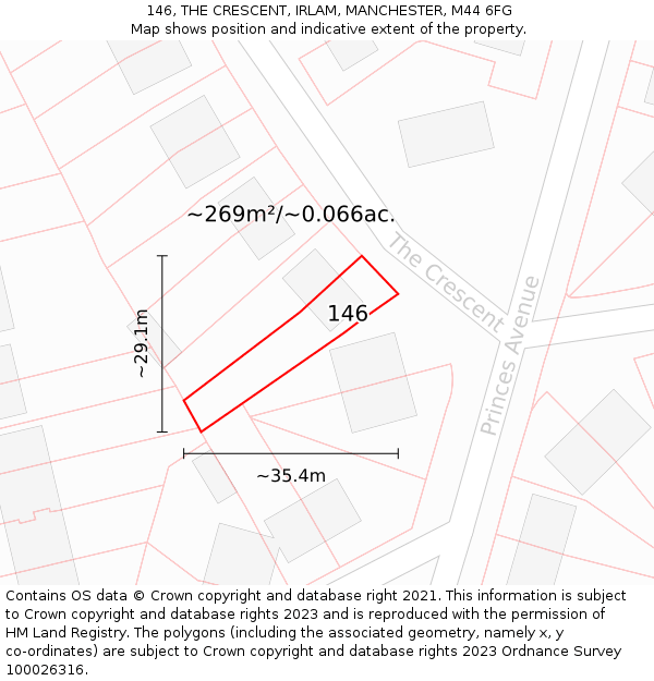 146, THE CRESCENT, IRLAM, MANCHESTER, M44 6FG: Plot and title map