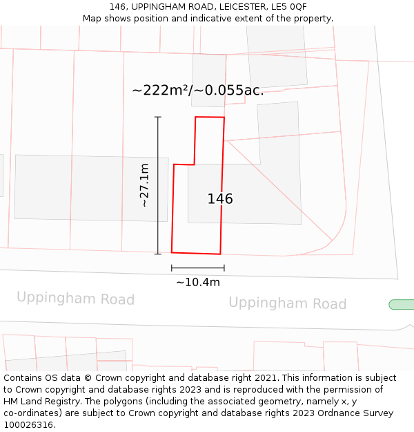 146, UPPINGHAM ROAD, LEICESTER, LE5 0QF: Plot and title map