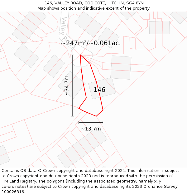 146, VALLEY ROAD, CODICOTE, HITCHIN, SG4 8YN: Plot and title map