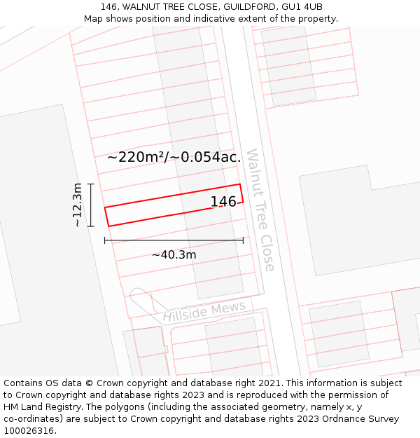 146, WALNUT TREE CLOSE, GUILDFORD, GU1 4UB: Plot and title map