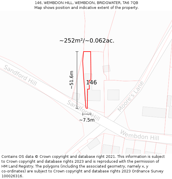 146, WEMBDON HILL, WEMBDON, BRIDGWATER, TA6 7QB: Plot and title map