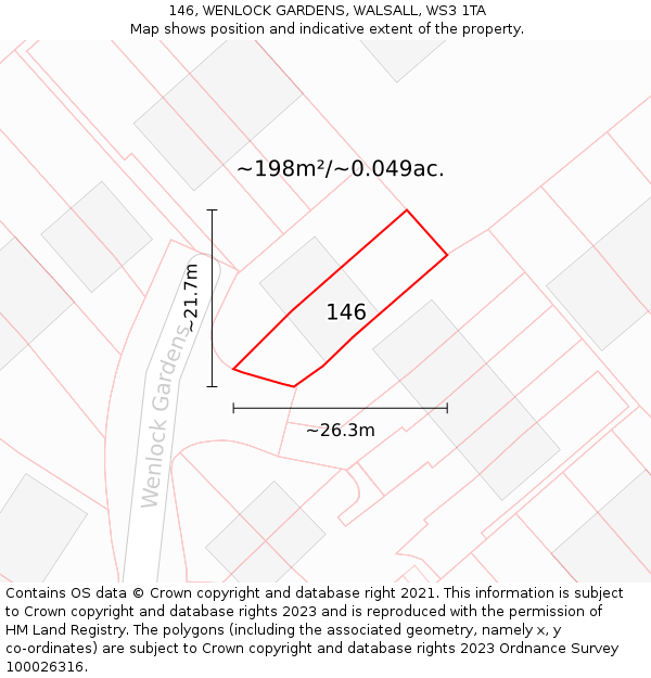146, WENLOCK GARDENS, WALSALL, WS3 1TA: Plot and title map