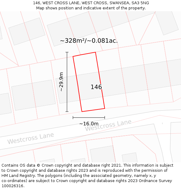 146, WEST CROSS LANE, WEST CROSS, SWANSEA, SA3 5NG: Plot and title map