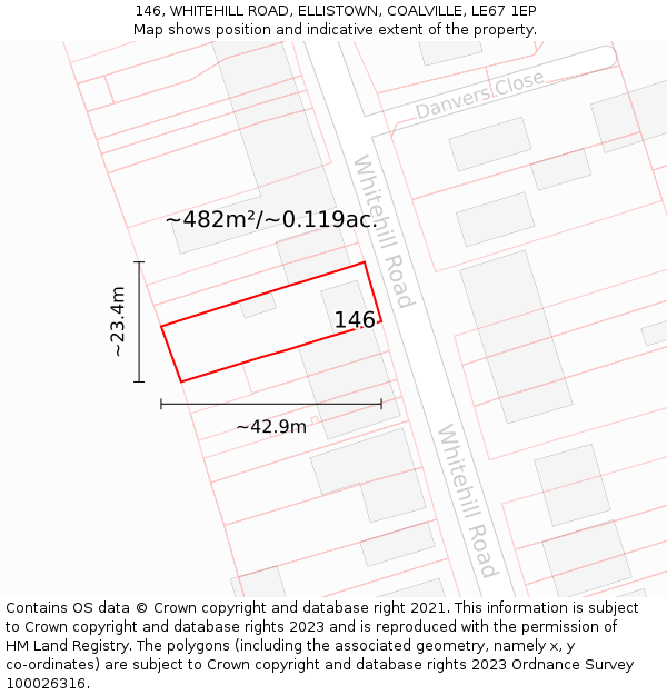 146, WHITEHILL ROAD, ELLISTOWN, COALVILLE, LE67 1EP: Plot and title map