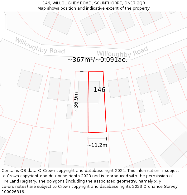146, WILLOUGHBY ROAD, SCUNTHORPE, DN17 2QR: Plot and title map