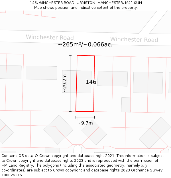 146, WINCHESTER ROAD, URMSTON, MANCHESTER, M41 0UN: Plot and title map