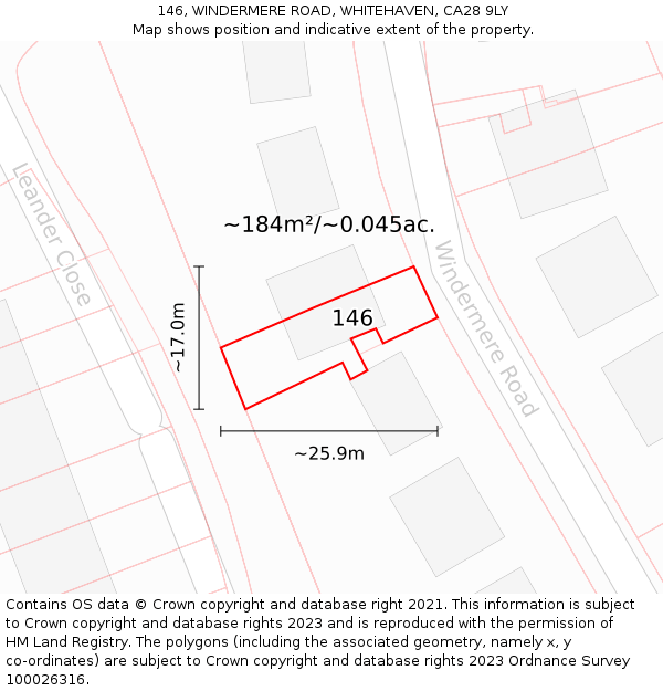 146, WINDERMERE ROAD, WHITEHAVEN, CA28 9LY: Plot and title map