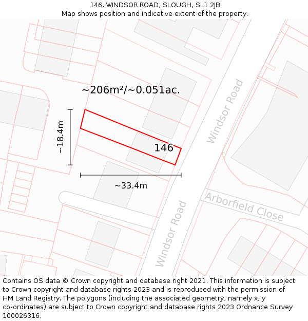 146, WINDSOR ROAD, SLOUGH, SL1 2JB: Plot and title map