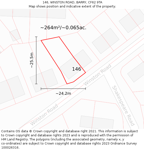 146, WINSTON ROAD, BARRY, CF62 9TA: Plot and title map