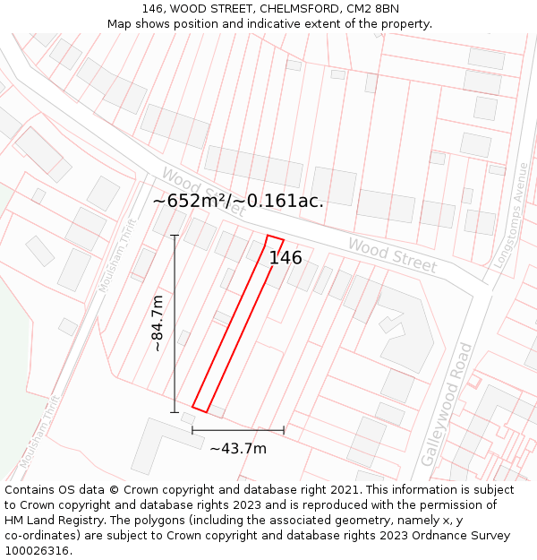 146, WOOD STREET, CHELMSFORD, CM2 8BN: Plot and title map
