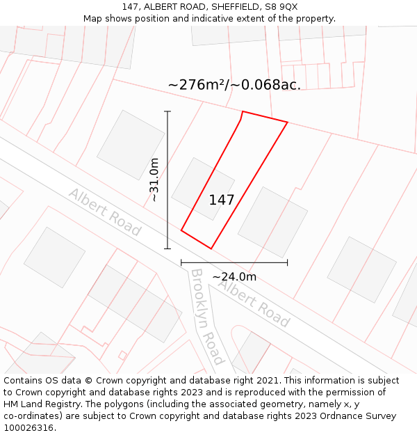 147, ALBERT ROAD, SHEFFIELD, S8 9QX: Plot and title map