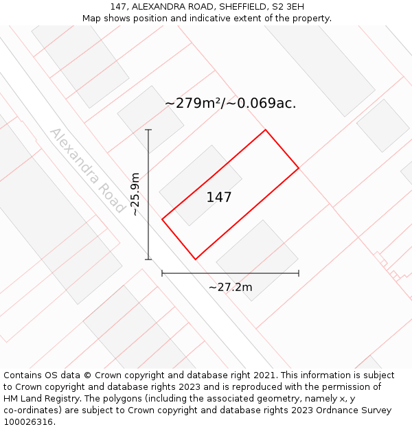 147, ALEXANDRA ROAD, SHEFFIELD, S2 3EH: Plot and title map