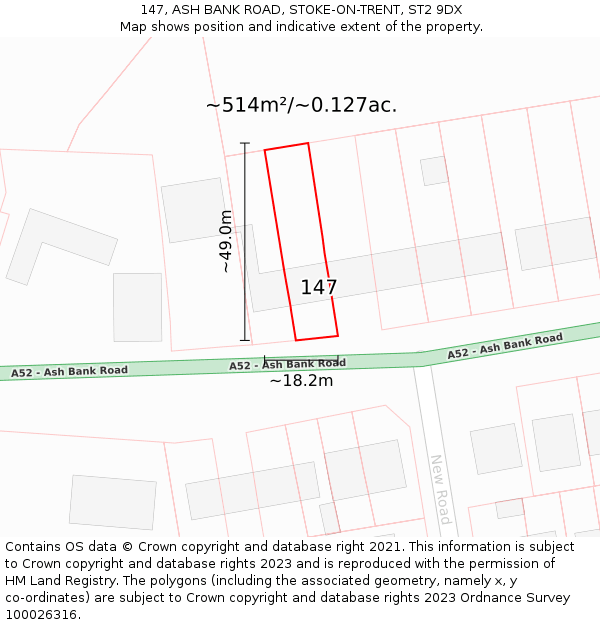 147, ASH BANK ROAD, STOKE-ON-TRENT, ST2 9DX: Plot and title map